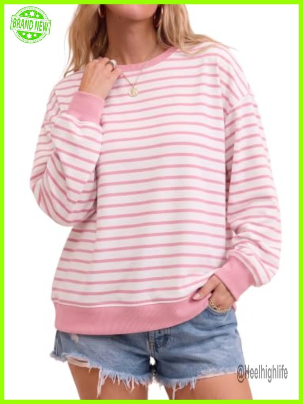 Striped Crewneck Long Sleeve Pullover Sweatshirt Casual Top